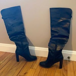 JUSTFAB Black Faux Leather Heeled Boots